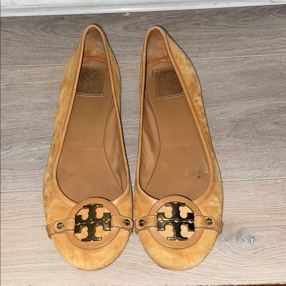 Tory Burch Gold Suede Loafers